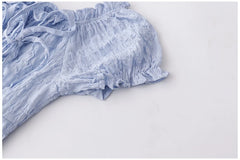 LIZAKOSHT - Sweet Girl Pure Lust Style Halter Neck Strapped Puff Short Sleeves Dresses Womne's Summer Solid Color Ruffled Edged Short Dress