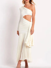 LIZAKOSHT  -  Summer Dresses Sexy Skinny Women's Sleeveless Dress New Fashion Tasseled Pleated One-Shoulder White Robe Female