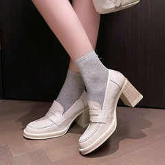 LIZAKOSHT - Fashion Shoes New High Quality Genuine Leather Shoes Round Head Coarse Heels High Heels Loafers Shoes Lolita Shoes Women