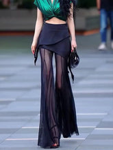 LIZAKOSHT - Summer Black Mesh Patchwork Skirts Women Sexy High Waist Slim A-line Transparent Long Skirt Korean Ins Y2k Streetwear