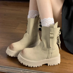 LIZAKOSHT - Rock Shoes Woman White Mid-Calf Boots Boots-Women Low Lolita Ladies Autumn Retro Boots Women New 2024 Female Shoes Mid-Ca