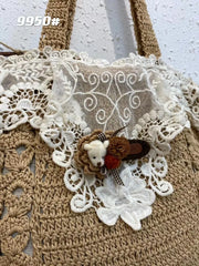 LIZAKOSHT - Gril Sweet Lace Hollow Woven Bag New Retro Large Capacity Hand Bill Shoulder Bag