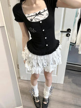 LIZAKOSHT  -  Summer Japanese Kawaii Patchwork Dress Women Cute Short Tops + Mini Pleated Skirts New Y2k Lace Bow Subculture Sweet Set