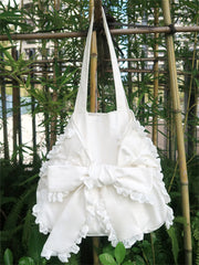 LIZAKOSHT - French Simplicity Fashion Girl Bag Cute Solid Color Elegant Commuting Ruffle Bowknot Soft Elegant Button Zipper Shoulder Handbag