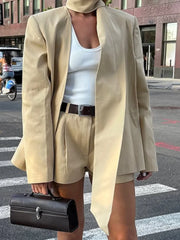 LIZAKOSHT  -  V-neck Ribbon Blazer Coat For Women Loose Solid Long Sleeve Buttons Office Lady Top Elegant Female Office Suit Jacket 2025