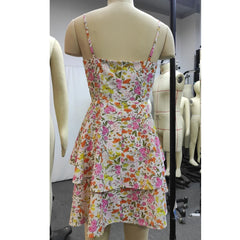 LIZAKOSHT  -  Fashion Floral Print Dress For Women Summer Vacation Beach Clothing Ladies Streetwear Suspender Skirt Sleeveless Mini Dress