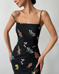 LIZAKOSHT - Spring Summer Tulle Dress Strapped Sleeveless Bodycon Slim Waist Ankle-length High Quality Flowers Embroidered Women Clothes 539