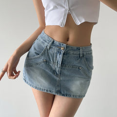 LIZAKOSHT  -  Mini skirts for women high waisted denim skirt black korean fashion jeans skirts womens Summer washed blue jean skirts