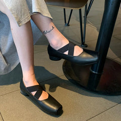 LIZAKOSHT Autumn New Brand Women Brown Flat Shoes Fashion Square Toe Ladies Mary Jane Shoes Shallow Slip On Soft Casual Ballet Sh