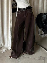 LIZAKOSHT - Vintage Brown Wide Leg Jeans Women Y2k High Street Baggy Denim Trousers Grunge Hip Hop American Retro Oversized Jeans