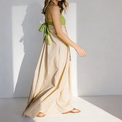 LIZAKOSHT - Women Loose Fit Maxi Dress Summer Sleeveless Patchwork Contrast Color Flowy Dress Beach Party Back Tie Long Dress