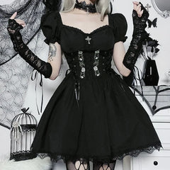 LIZAKOSHT - jsk dress gothic lolita dress black Halloween costumes cosplay lolita for girls short sleeve Lolita clothes A-dress