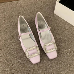 LIZAKOSHT - Candy Color Women Flat Shoes Fashion Big Crystal Buckle Ladies Elegant Mary Jane Shoes Soft Flat Heel Dress Single Shoes New