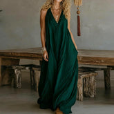 LIZAKOSHT - Simple solid color lazy style jumpsuit casual loose sleeveless hanging neck style spring and summer new long women's jumpsuit