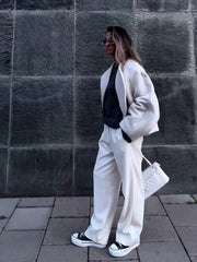 LIZAKOSHT  -  White Woolen Coat Women Autumn Winter Thick Warm Cardigan Jacket Female Fashion Casual Loose Long Sleeve High Street Outerwear