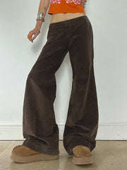 LIZAKOSHT - Vintage Solid Corduroy Flare Pants Streetwear Low Waist Straight Casual Baggy Trousers Autumn Winter Women Y2k Clothes