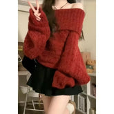 LIZAKOSHT  -  Off Shoulder Solid Color Sweater Women Tops Autumn and Winter New Slouchy Style Thickened Loose Knitted Pullover Women Clothing