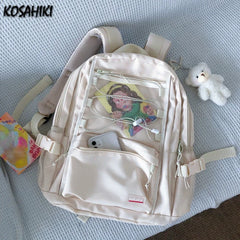 LIZAKOSHT - Korean Ins Preppy Solid Simple Backpack High-capacity Casual Travel Schoolbag Y2k All Match Women Vintage Backpacks for Students