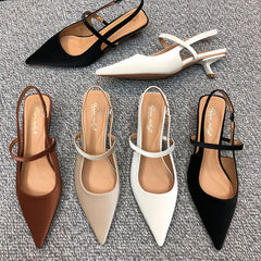 LIZAKOSHT - Spring New Brand Women White Sandal Fashion Pointed Toe Shallow Slip On Slingback Shoes Thin Med Heel Outdoor Dress Muler