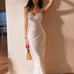 LIZAKOSHT - 2025 French Style Vintage Strap V Neck Lace Patchwork Sleeveless Backless Printed Slim Fit Ladies Floral Dresses Streetwear