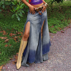 LIZAKOSHT -  Y2K Streetwear Denim Skirt High Waist  Split Side Long Jean Skirts A Line Casual Skirts For Women Style  Fashion 2023 Clothes