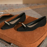 LIZAKOSHT - Leopard Print Flat Mules Pumps Women Square Toe Designer Shoes Women Low Heel Casual Shoes Shallow Comfort Pearl Bow Women Shoes