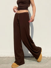 LIZAKOSHT - Casual Solid Straight Pants Loose Mid-Waisted Knitted Wide Leg Pants Women Autumn Spring Fashion Streetwear Ladies