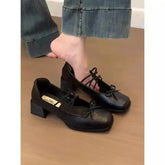 LIZAKOSHT - Mary Jane Flat Heels Retro Style Women's Shoes Spring Autumn Sweet Cool Butterfly Knot High Heels Comfortable Rubber