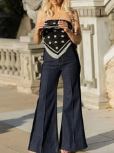 LIZAKOSHT - Women's Flared Pants New Autumn Fashion Imitation Denim Jeans High Waisted Loose Fit Split-Joint Casual Trousers