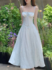 LIZAKOSHT - Elegant Spaghetti Strap Women Dress Summer Square Collar Evening Party Female Clothing Fashion Bandage Vintage A-line Dresses