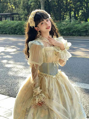 LIZAKOSHT - Blue Gradient Printing Lolita Fishbone Dress JSK Elegant Gorgeous