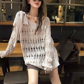 LIZAKOSHT - Coquette Y2k Women's Sweater Hollow out Knitwear Spring Oversize Knit Off The Shoulder Pullovers Streetwear Vintage