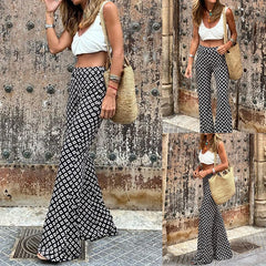 LIZAKOSHT - Lady Boho Style Elastic High Waist Tight-fitting Flare Pants Aesthetic Printing Holiday All-match Trendy Trousers Leggings