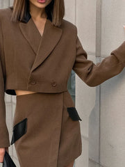 LIZAKOSHT  -  Irregular Mini Skirts Short Coats 2 Piece Set Woman Wrap Buttock Long Sleeve Turn-Down Collar Tops Slim Sexy Fashion Out Suits