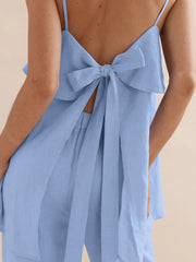 LIZAKOSHT  -  Casual Blue Ladies Pajama Suit Backless Nightie Sexy Tank Tops Nightwear Spaghetti Strap Nightgown Pants Home Clothes