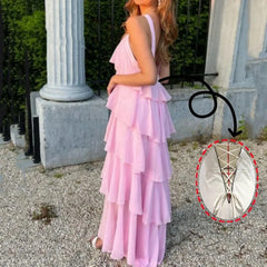 LIZAKOSHT - Sweet Girl Halter A Line Long Evening Party Dress Elegant Tiered Robe De Soiree Sexy Graduation Ceremony Vestidos 2024