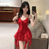 LIZAKOSHT - Camis Sexy Floral Printed Irregular Ruffles Slim Patchwork Flowers Vintage Summer Fashion Sweet Tank Tops Ladies Casual