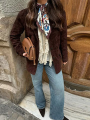 LIZAKOSHT  -  Suede Leather Suit Jacket Coat Vintage Brown Women Cardigan Commuting Fashion Single Breasted Lapel Loose Casual Classic Outwear