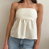 LIZAKOSHT - Cute Summer Tops Floral Print Strapless Bandeau 00s Backless Tie Up Bodydoll Crop Tube Tops Fairycore Y2K Kawaii Milkmaid Camis