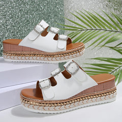 LIZAKOSHT - Women Closed Toe Summer Shoes New Comfort Double Buckle Wedge Ladies Sandals Plus Size Platform Casual Slippers Women