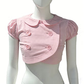 LIZAKOSHT - Cute Sweet Y2K Woman's Peter Pan collar Clothing Maiden Pink Slim Shirts Lovely Korean Harajuku Tee Aesthetic Summer Daily Tops