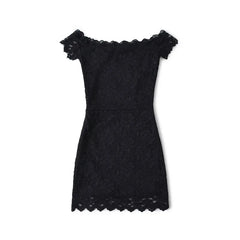 LIZAKOSHT - Pure Desire Style Sexy One-word Collar Slim-fit Lace Hollow Waist Hip Skirt Short Sleeve Dress Short Skirt Women's Clothing