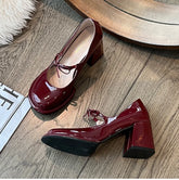 LIZAKOSHT - Red retro height increase thick heel high heels women's new autumn and winter French shallow mouth Mary Jane single shoes
