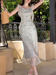 Lizakosht Chiffon Dresses for Women Sleeveless French Style Ruffles Dresses Korean Fashion Floral Sling Sweet 2024 New Spring Summer Dress