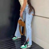LIZAKOSHT  -  Slit Flared Jeans For Women Spring And Summer New Style High-waisted Slimming Petite Split Jeans Women's Straight Pants