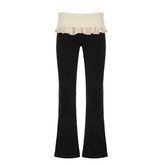 LIZAKOSHT - Y2K Cute Casual Skinny Ruffles Pleated Design High Waisted Knitting Flare Pants Contrasting Color Bottoms Hottie Streetwear