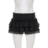LIZAKOSHT - Sweet Cute Lace Fluffy Cake Skirt Korean Casual Elastic Low Waist Mini Skirt Y2K Women Clothing Summer Harajuku 2026