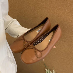 LIZAKOSHT - Classic Bow Flats Ballet Knot Slip On Casual Shoes Women Square Toe Shallow Ballet Flat Moccasin Ballerina Soft Brand Mary Janes