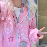 LIZAKOSHT - Preppy Style Japanese Women Jackets Ropa Mujer Streetwear Long Sleeve Hooded Y2k Tops Anime Print Chic Casual Cute Coat
