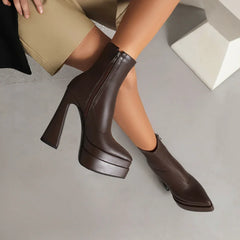 LIZAKOSHT - new Autumn winter women ankle boots plus size 22-28cm pu upper women modern Boot side zip pointed toe platform boots